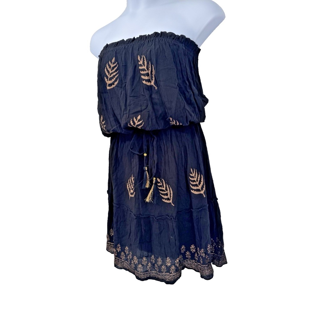 Paani Boho Leaf Print sleeveless Dress Tiered tube top resort tropical vacation